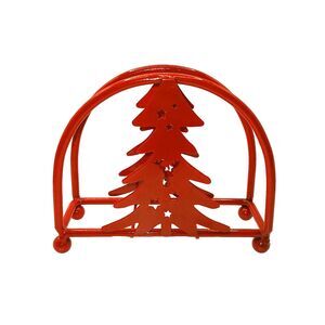 Christmas Tree Napkin Holder Red Enameled Metal Cypress Home? Pine Tree Stars
